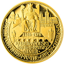Náhled Averzní strany - Sada tří zlatých dukátů Doba Karla IV. proof