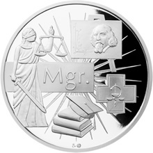 Náhled Averzní strany - Stříbrná titulární medaile Mgr. s personifikací