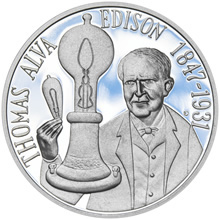 Náhled Averzní strany - Thomas Alva Edison - 135. výročí sestrojení žárovky stříbro patina