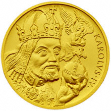 Náhled Averzní strany - 100 dukát Karla IV.