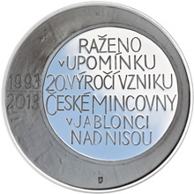 Náhled Reverzní strany - Postříbřená medaile 20. výročí České mincovny