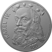 Náhled Averzní strany - Stříbrná medaile s motivem 100 Kč bankovky - Karel IV. proof