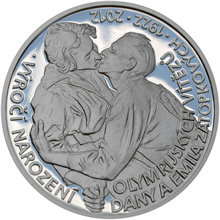 Náhled Averzní strany - Stříbrná pamětní medaile k výročí Dany a Emila Zátopkových Proof