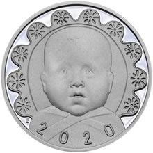 Náhled - Stříbrný medailon k narození dítěte s peřinkou 2019 - 28 mm