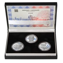 Náhled - JIŘÍ KOLÁŘ – návrhy mince 500 Kč - sada 3x stříbro 34mm Proof