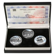 Náhled - JIZERSKÝ MOST NA TRATI TANVALD-HARACHOV – návrhy mince 5000 Kč sada 3x stříbro 1 Oz Proof