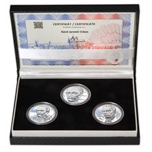 Náhled - KAREL JAROMÍR ERBEN – návrhy mince 500 Kč - sada 3x stříbro 1 Oz patina