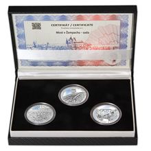 Náhled - MOST V ŽAMPACHU – návrhy mince 5000 Kč sada 3x stříbro 28 mm b.k.