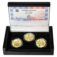 Náhled - MOST VE STŘÍBŘE – návrhy mince 5000 Kč sada tří Au medailí 1 Oz b.k.