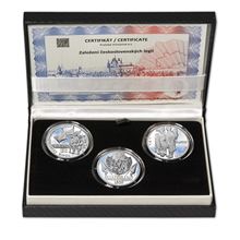 Náhled - ZALOŽENÍ ČESKOSLOVENSKÝCH LEGIÍ – návrhy mince 200 Kč - sada 3x stříbro 1 Oz Proof