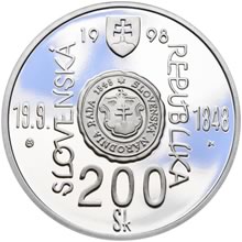 Náhled Averzní strany - 1998 - 200 Sk 150. Výročí vzniku Slovenské národní rady a vypuknutí SNP Proof