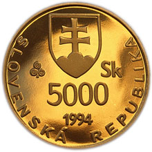 Náhled Reverzní strany - 1994 - 5 000 Sk 1100. výročí úmrtí Svatopluka - proof