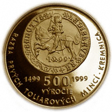 Náhled Averzní strany - 5000 Sk 500. výročí ražby tolarových mincí v Kremnici