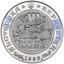 Náhled Averzní strany - 1999 500 Sk Ražba prvních tolarových mincí na Slovensku b.k.
