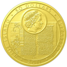 Náhled Averzní strany - Zlatá investiční mince - 50 NZD - Jan Hus a John Wycliff