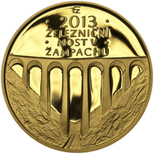 Náhled Reverzní strany - Zlatá mince 5000 Kč 2013 Železniční most v Žampachu proof