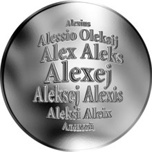 Náhled Reverzní strany - Česká jména - Alexej - velká stříbrná medaile 1 Oz