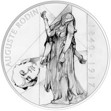 Náhled Reverzní strany - Auguste Rodin  - 100. výročí úmrtí stříbro patina