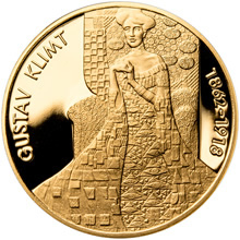 Náhled Averzní strany - Sada zlatého dukátu a stříbrného odražku Gustav Klimt - proof