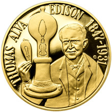 Náhled Averzní strany - Thomas Alva Edison - 135. výročí sestrojení žárovky zlato b.k.