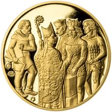 Náhled Reverzní strany - Položení zakladního kamene ke stavbě trojlodí Chrámu sv. Víta - 625. výročí zlato proof
