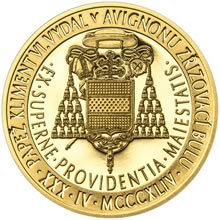 Náhled Reverzní strany - Povýšení pražského biskupství na arcibiskupství - 670 let - 1 Oz zlato b.k.