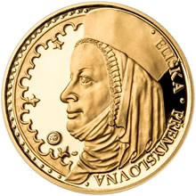 Náhled Averzní strany - Sada zlatého dukátu a stříbrného odražku Eliška Přemyslovna - 725. výročí narození - b.k.