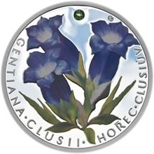 Náhled Averzní strany - Stříbrná mince 1 NZD Hořec Clusiův - kolorovaná