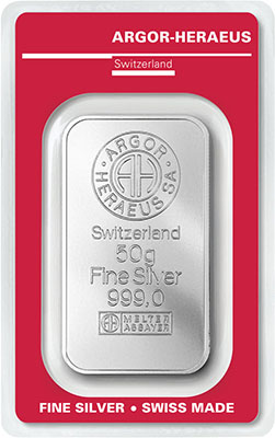 Stříbrný slitek 50 gramů Argor Heraeus