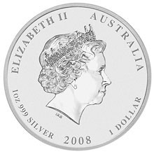 Náhled Reverzní strany - 2008 Rat 1 Oz Australian silver coin Lunar serie II