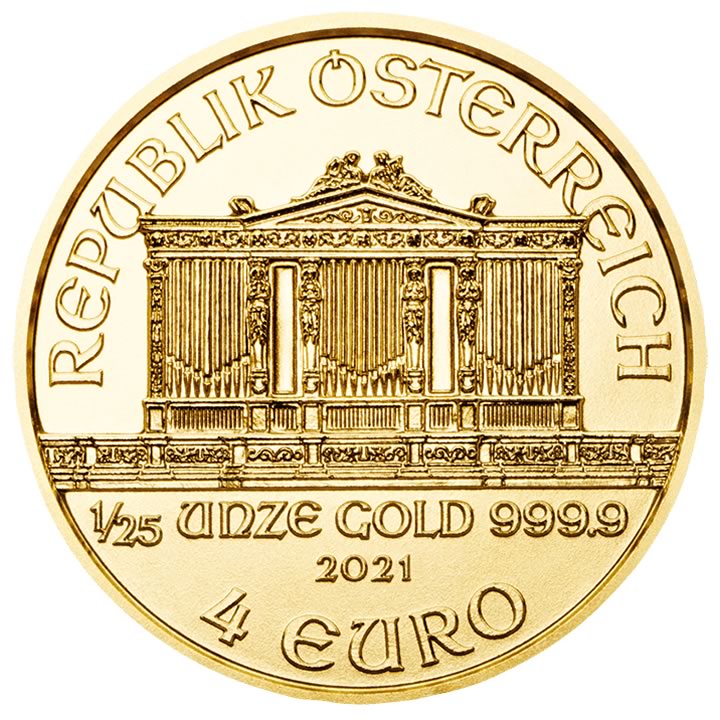 Philharmoniker 1/25 Oz European gold coin / Vidensky filharmonik 1/25Oz - 46659 Kc. - Evropska zlata investicni mince